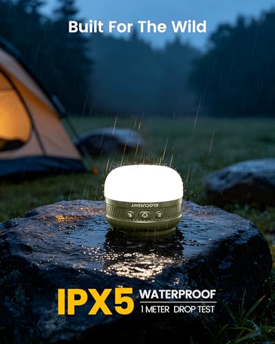 Glocusent Camping Lights Rechargeable, 5000mAh 400H Runtime, Led Camping Lantern with 5 Brightness 3 Modes & SOS, IPX5 Waterproof, Pocket Lanterns for Power Outages, Emergency Light, Camping