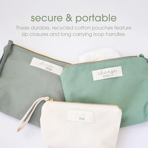 Pearhead Mommy and Baby Things Pouch Set, Canvas Zipper Organizer Bags for Diaper Bag and Travel, Cosmetic and Makeup Bag for Mom - color: Baby Travel Pouch Set