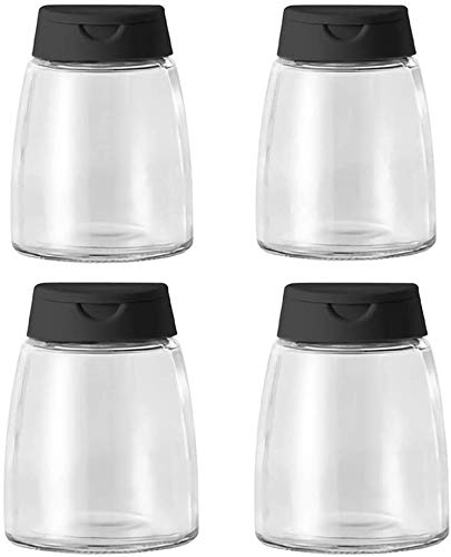 Glass Spice Jars, Double Lids Seasoning Shakers Glass Bottles Spice Shakers Sifter Barbecue Salt & Pepper Shaker Container (4PCS)