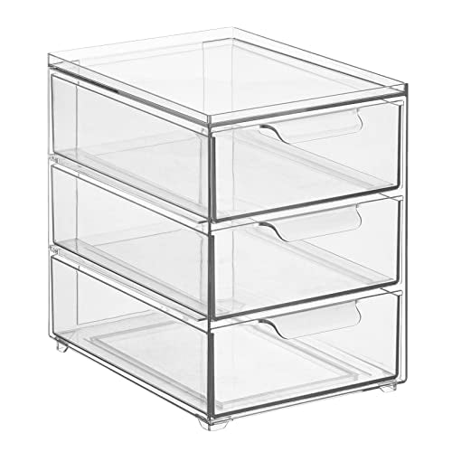 mDesign Plastic Stackable Organizer with 3 Drawers - Pull-Out Drawer Storage Bin for Bathroom Sink/Cabinet Organization - Perfect for Makeup, Small Towels, and More - Lumiere Collection, Clear - size: 8 x 6 x 8 (Pack of 1)