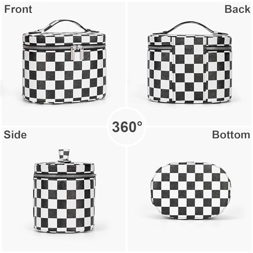 YFGBCX Checkered Makeup Bag Vanity Case with Divider Travel Toiletry Bag Women Cosmetic Bag Makeup Organizer Case - color: Checkered-Black