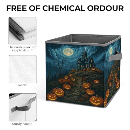 Halloween Castle Pumpkins Foldable Storage Box with Handle Organizer Containers for Home Office Clothes Office Supplies - color: style-6