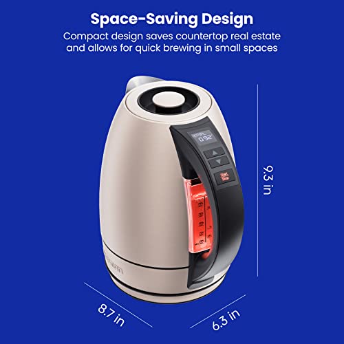 Chefman Electric Tea Kettle, 1.8 Liter Hot Water Electric Kettle Temperature Control Water Boiler with 5 Presets, Tri-Colored LED Lights, Keep Warm, Automatic Shutoff, Rose - color: Rose, style: Stainless Steel