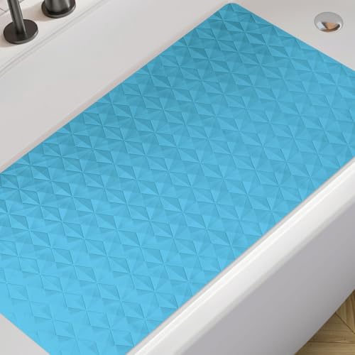 Non Slip Bathtub Mat for Bath Tub Shower - Natural Rubber Mat with 241 Suction Cups - Soft Bathroom Safety Mat - Unique Diamond Pattern - Fatigue Relief - Machine Washable - 16 × 28 Inch - color: River Blue, size: 28" x 16" (Rectangular)