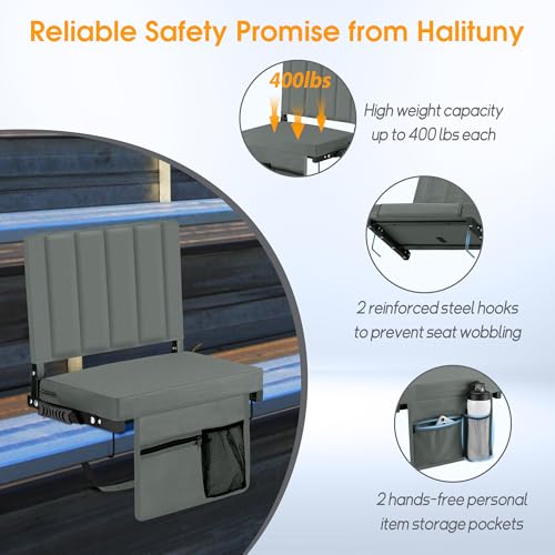 Stadium Seat for Bleachers with Back Support, Portable Bleacher Seat with Wide Comfy Padded Cushion, Metal Hook, Folding Stadium Chair with Shoulder Strap, Carry Handle, Cup Holder, Gray - color: Grey