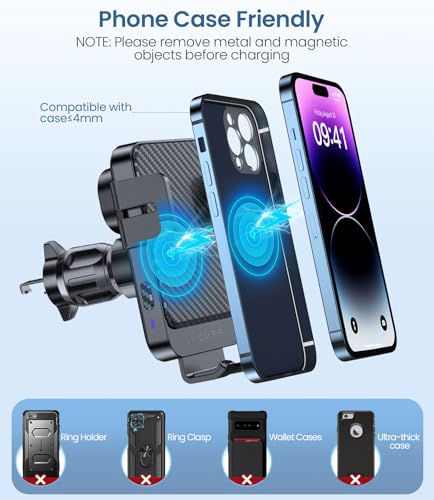 Wireless Car Charger, MOKPR 15W Fast Charging Auto-Clamping Car Mount Universal Hands-Free Car Charger Mount for Dash Windshield Air Vent Compatible with iPhone 15/14/13/12, Samsung S23/S22/S21 Black - color: Light Black with qc 3.0