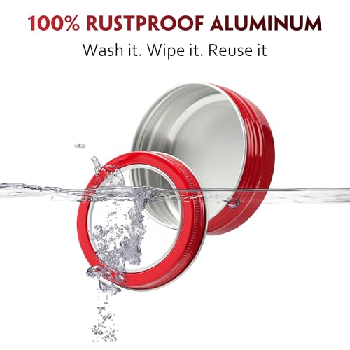 2 oz (60ml) Red Aluminum Tins with Clear Lids and Labels, 24 Pack | Clear View Lid, Secure Packaging, Tight Screw Lids, Includes Blank Labels, 11 Color Options - color: Red