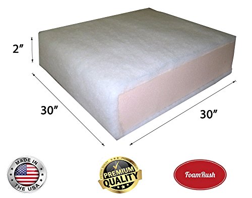 FoamRush 2" x 30" x 30" Seat Cushion Foam with Batting/Dacron (Cushion Seat Replacement) Made in USA - color: Dacron, size: 2" x 30" x 30"