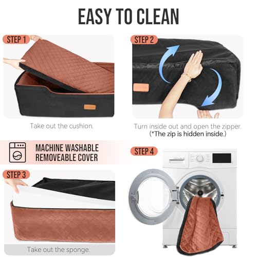 HEGGCOOE Large Dog Car Seat Under 100 lbs, Washable Dog Car Bed for 2 Medium Dogs, Detachable Pet Booster Seat with Storage Pocket and Seat Belt for Back Seat Dog Travel Bed - color: Black/Brown