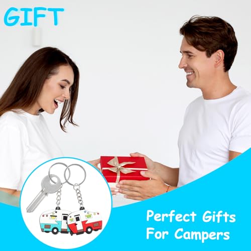 Thinp 2 Pieces Camper Keychain, RV Camper Keyring Accessories for Travel Trailers Enameled Metal Retro Camping Car Keychain - color: Rubber Red+green