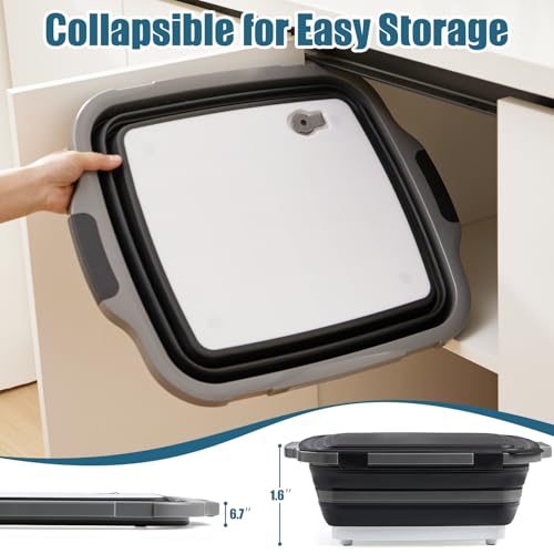 2-Pack Collapsible 3-in-1 BBQ Prep Tub with Locking Lid | Folding Cutting Board, Marinating & Washing Container, Locking Lid for Easy Storage - Kitchen & BBQ Must-Have