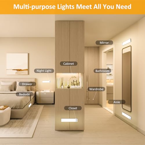 Motion Sensor Under Cabinet Lights, Magnetic Rechargeable Under Counter Closet Light, Wireless Night Light Bar Stick-On, 2-Pack, Warm White - color: Warm White, size: 8 inch
