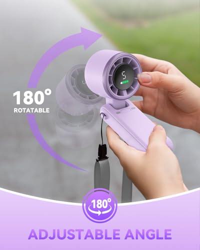 PlayHot Portable Handheld Turbo Fan, 5-Speed Personal Fan, USB-C Rechargeable Fan Up to 12 Hours, 3 IN 1 Hand Fan with Air Turbo Tech Cooling, Travel Fan for Cruise, Beach, Gifts for Women(Purple) - color: Purple