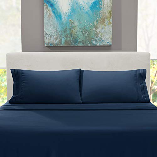 Hearth & Harbor Twin Size Sheets - 3 Piece Bed Sheet Set, Hotel Luxury Double Brushed Bed Sheets - Extra Soft Bedding Sheets & Pillowcases, Twin, Navy Blue - color: Navy Blue, size: Twin