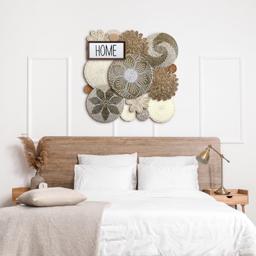 Xuhal 15 Pcs Boho Wall Basket Decor Handcrafted Seagrass Woven Wall Basket Rustic Round Woven Hanging Art for Home Farmhouse Kitchen Table Living Room(Elegant Style) - style: Elegant Style