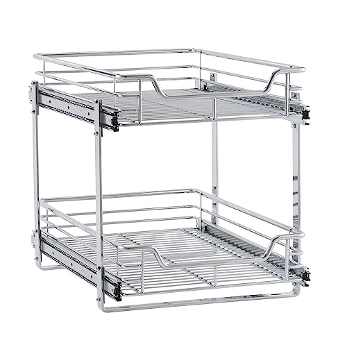 Household Essentials Chrome-Plated Steel Dual-Tier Slide-Out Organizer - size: 15" - Extended, style: Dual Slide