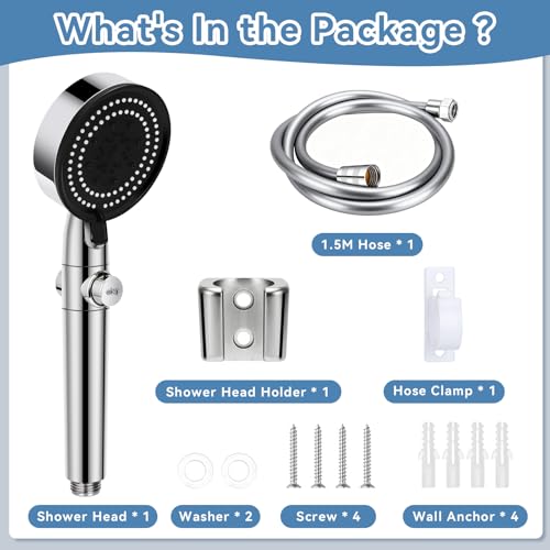 RV Shower Head with Hose, 5+1 Mode High Pressure Replacement with On/Off Switch, Water Saving Motorhome Shower Head for RV/Campervan, Caravan(Silver) - color: Silver