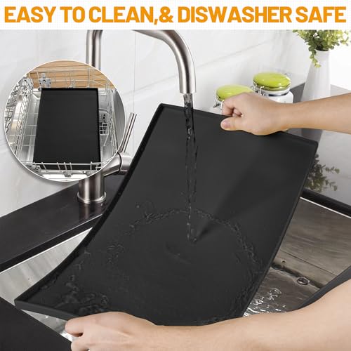 Hubulk Dog Feeding Mat,100% Waterproof Food Grade Silicone Pet Food and Water Bowl Placemat,Dishwasher, High Raised Edge to Prevent Spills,Nonslip Tray to Stop Messes on Floor (24"x16"x0.5", Black) - color: Black, size: 24"l X 16"w