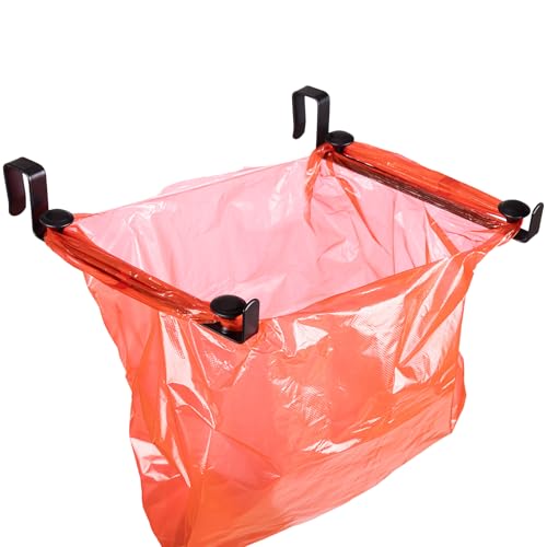 Large Trash Bag Holder for Kitchen Cabinets Doors, Under Sink Plastic Bag Hooks, Stainless Steel Garbage Bag Holder, Kitchen Trash Waste Cans (Black) - color: Black