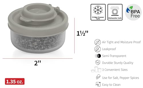 SIGNORAWARE Salt and Pepper Shakers Moisture Proof Set of 2 Small Mini Salt Shaker to go Camping Picnic Outdoors Kitchen Lunch Boxes Travel Spice Set Clear with Red Covers Plastic Airtight Dispenser - color: Gray