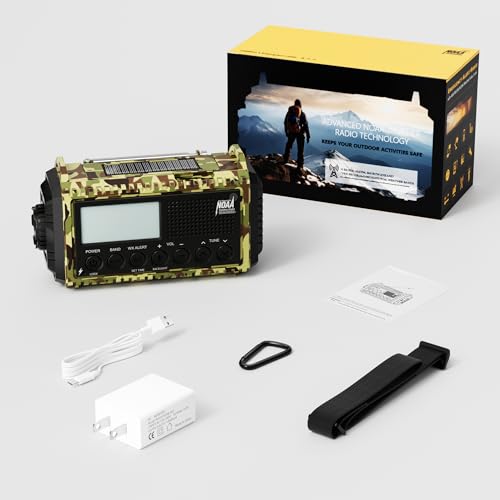 12000mAh/44400mWh Weather Radio, Hand Crank Emergency Radio Portable AM FM Shortwave, Solar Rechargeable Battery Powered Radio with NOAA Alert, USB-C Charger & Adapter, SOS Flashlight for Emergency - color: Camo Green