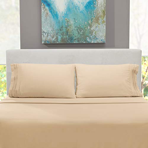 Hearth & Harbor Twin Size Sheets - 3 Piece Bed Sheet Set, Hotel Luxury Double Brushed Bed Sheets - Extra Soft Bedding Sheets & Pillowcases, Twin, Beige - color: Beige, size: Twin
