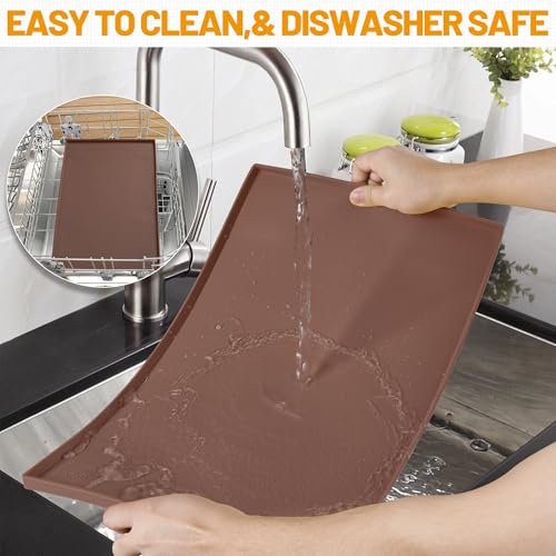 Hubulk Dog Feeding Mat,100% Waterproof Food Grade Silicone Pet Food and Water Bowl Placemat,Dishwasher, High Raised Edge to Prevent Spills,Nonslip Tray to Stop Messes on Floor(28"x18"x0.8", Brown) - color: Brown, size: 28"l X 18"w