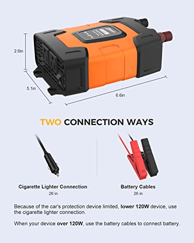 Ampeak 400W Power Inverter, 12V DC to 110V AC, 11 Protections | 800W Surge Peak, 2 AC Outlets, Dual USB 4.8A, Quiet Fan, for Car Truck Laptop Phone - style: 400W