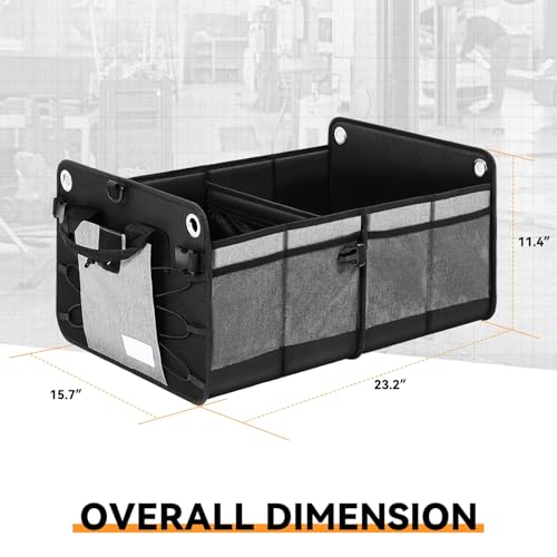 Auto Dynasty Collapsible Car Trunk Organizer, Grey Foldable Cargo Storage Container with Water Resistant Fabric for Car Accessories, SUV, Van, Tools, 2 Compartments