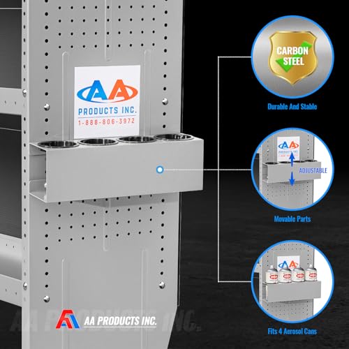 AA Products P-SH-Spray Can Holder 4 Bottle Spray Holder Rack Wall-Mounted Racks, Steel Aerosol Can Rack Design for 13" D Van Shelving for Garage and Workspace (Silver) - size: 13" Wide