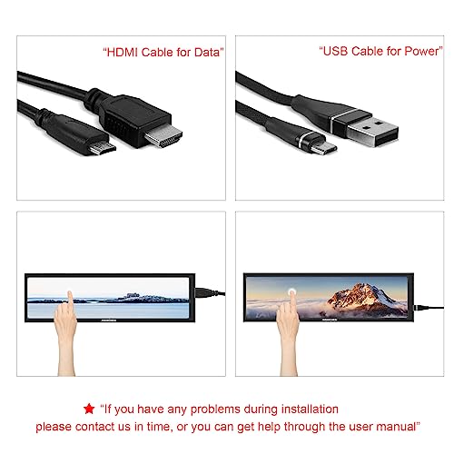 8.8 Inch Small Touchscreen Monitor, PC Temperature Display 1920x480, 60Hz HDMI PC Sensor Panel Display, IPS Mini Screen for Raspberry Pi, AIDA64 CPU RAM Data Temperature Monitor for ARGB Computer Case - size: 8.8