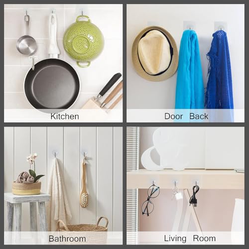 20 Pack Heavy Duty Self Adhesive Hooks -Transparent, Waterproof, Sticky Wall Hooks for Keys, Bathroom, Outdoor, Kitchen, Door, Home Improvement, Utility - color: 20 Pack-Transparent