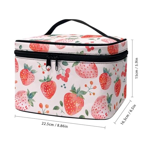 Comestic Bag for Women Strawberry Printed Makeup Brush Bag Exquisite Portable Travel Case for Toiletries Skin-Care Products with Versatile Uses - color: Strawberry