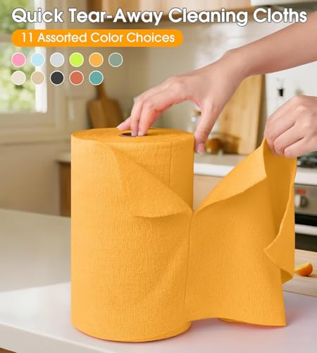 KitchLife Microfiber Cleaning Cloth Roll, 100 Pack - Tear-Away Microfiber Paper Towels, Lint-Free, Reusable, Washable for Kitchen, Car, Dishes, and Sensitive Surfaces (Tangerine Yellow) - color: Tangerine Yellow, size: 100 Pack