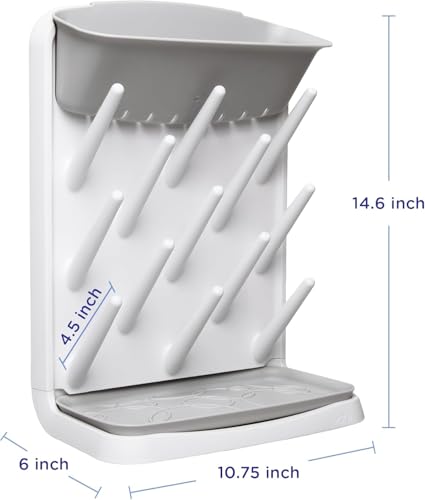 Ubbi Vertical Baby Bottle Drying Rack, Space Saving Countertop Bottle Dryer with Tray, Baby Bottle Organizer for Pump Parts, Pacifiers & Accessories, Dishwasher Safe, Gray - color: Gray Vertical Drying Rack