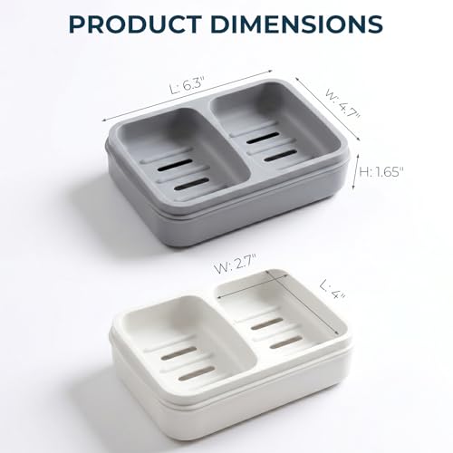 AIMAIAIMAI 2-Compartment Shampoo Bar Holder | Slotted Soap Dish with Drainage Tray for Bar Shampoo and Conditioner (1-Pack, Gray) - color: Gray