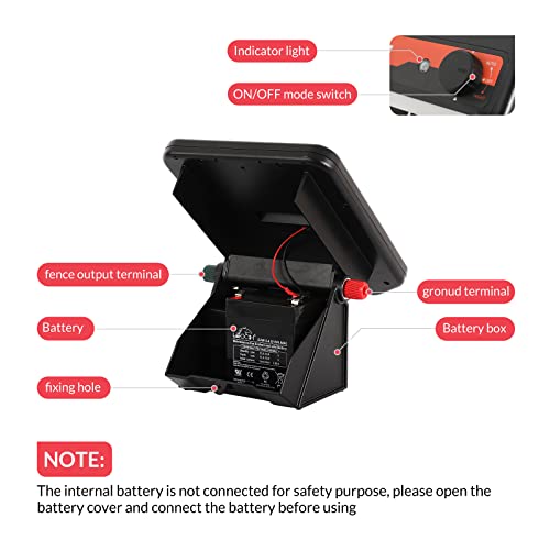 Andmon MINI250 Solar Electric Fence Charger with Day or Night Mode, 0.25Joule Portable Solar Fence Charger - size: MINI250-Rear switch