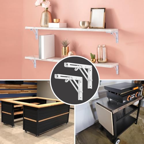 8 Pack 12 Inch White Folding Shelf Brackets with Screw, Collapsible Shelf Bracket Wall Mounted, Heavy Duty Folding Shelf Brackets for Wood Shelves, Wall-Mounted Tables & More - size: 8 Pack 12 Inch White