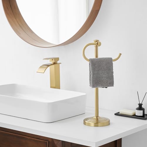 BESy 17 Inch Brushed Gold Stand Towel Bar Hanger Hand Towel Bar Bathroom Vanity Countertop Towel Holder Free Standing Stainless Steel Towel Ring Hardware Accessories Towel Rack - color: Brushed Gold