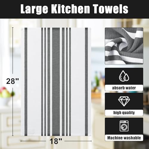 Homaxy Premium Kitchen Towels 18”x 28”, Large Cotton 380 GSM Kitchen Hand Towels, Stripe and Terry Dish Towel, Highly Absorbent Tea Towel Set with Hanging Loop, 6 Pack, Black - color: Black Stripe, style: 6-pack