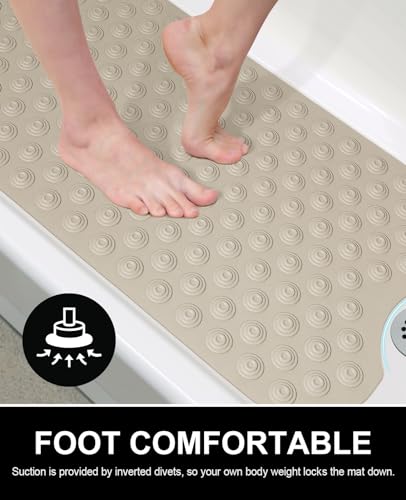 OTHWAY No Suction Cup Bath Mat: 39x16inch Extra Long Bathmat│Perfect for Refinished Bathtub Mat│Made of Nature Rubber│a Blessing for the Elderly and Children (Brown) - color: F-brown