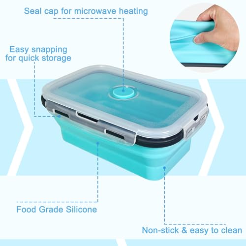 Guyuyii 4 Pack Space-Saving Collapsible Food Storage Containers with Lids | 12/17/27/40 oz Food-Grade Silicone Set for RV, Camping, Meal Prep, Small Kitchens - Microwave/Freezer/Dishwasher Safe - color: blue