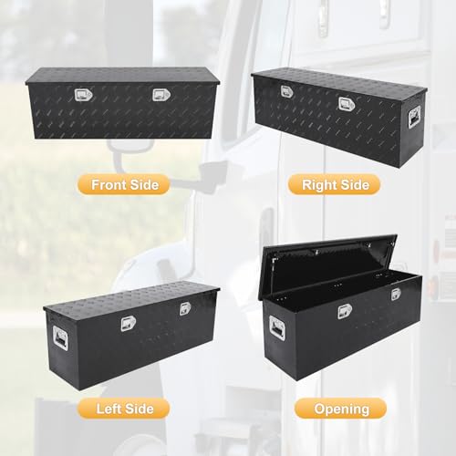Black 48 Inch Truck Chest Tool box Heavy Duty Aluminum Stripes Plated Pick Up Truck Bed Box Waterproof RV Toolbox Storage with Side Handle and Lock Keys –48"x14"x16" - color: Black, size: 48"x14"x16"