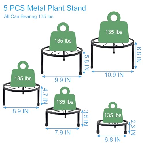 HENABLE 5 Packs Metal Plant Stand Indoor, Outdoor Black Plant Stand for Multiple Plant, Rustproof Iron Round Heavy Duty Flower Pot Stand, Plant Shelf for Planter Garden Home