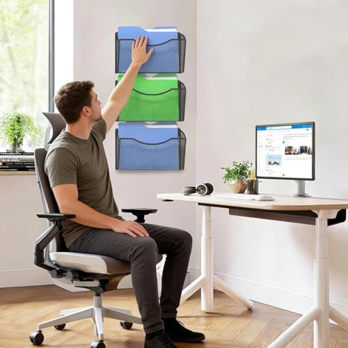 Gawerk Mesh Hanging Wall File Holders, Metal Vertical Wall Basket Mail Organizer for Office/Home (Black, 6 Pack Magnetic) - size: 6 Pack Magnetic