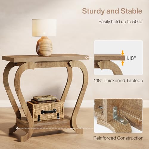 Tribesigns Narrow End Table with Storage, 2-Tier Wooden Side Table for Small Spaces, Slim Nightstand Bedside Table for Living Room & Bedroom, Rustic Brown, 23.6 Inch (1, Brown) - color: Brown