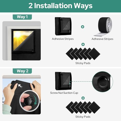 HOMEIDEAS 100% Travel Blackout Curtains, Portable No-Drill Blinds with Stickers & Suction Cups, Blackout Window Cover Light Blocking Shades for Bedroom, Baby Nursery, Dorm, RV, 50" W × 78" L