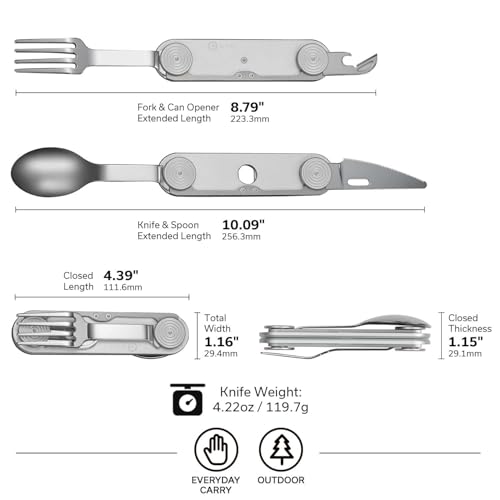CIVIVI Partake 4-in-1 Camping Utensil, Detachable Stainless Steel Folding Knife, Fork, Spoon & Bottle Opener Multi-Tool, with Waxed Canvas Pouch for Travel Camping Hiking, C24032C-3, Silver - color: Silver