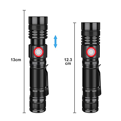 DARKBEAM LED Flashlights Rechargeable USB 2000 High Lumens, Small and Bright Pocket Flashlight, Zoomable Water Resistant Handheld Flash Light for Camping, Outdoor, Emergency with Battery, 2 Pack - color: A300 White Light - 2 PACK