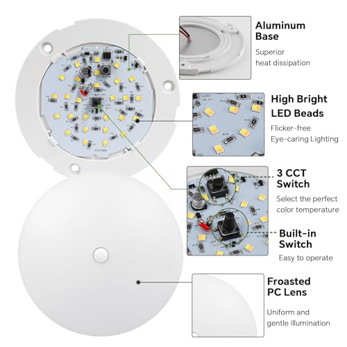 acegoo RV 3CCT 4.5'' LED Ceiling Dome Light, 3000K/4500K/6000K Switchable with Blue Nightlight 12V Puck Light for Motorhome Camper Trailer Boat, Surface Mount w/Dimmer Switch (2 Pcs) - color: 2 Pcs